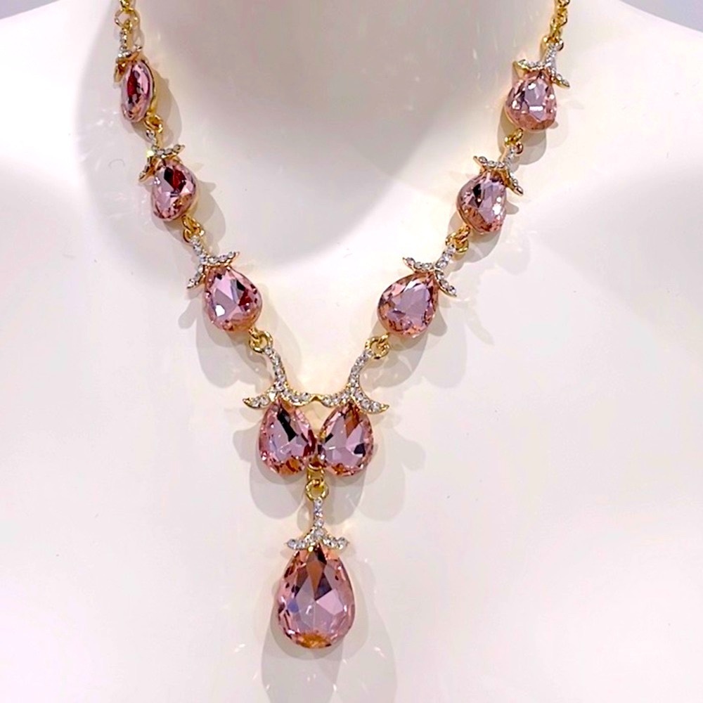 SET NECKLACE & EARRINGS Golden and Pale Pink. Brand New - Picture 2 of 6
